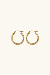 14k Yellow Gold Luxury Textured Hoop Earrings with Hinge Clasp