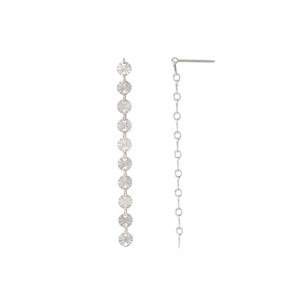 925 Sterling Silver Circle Disc Diamond Cut Dangle Earring