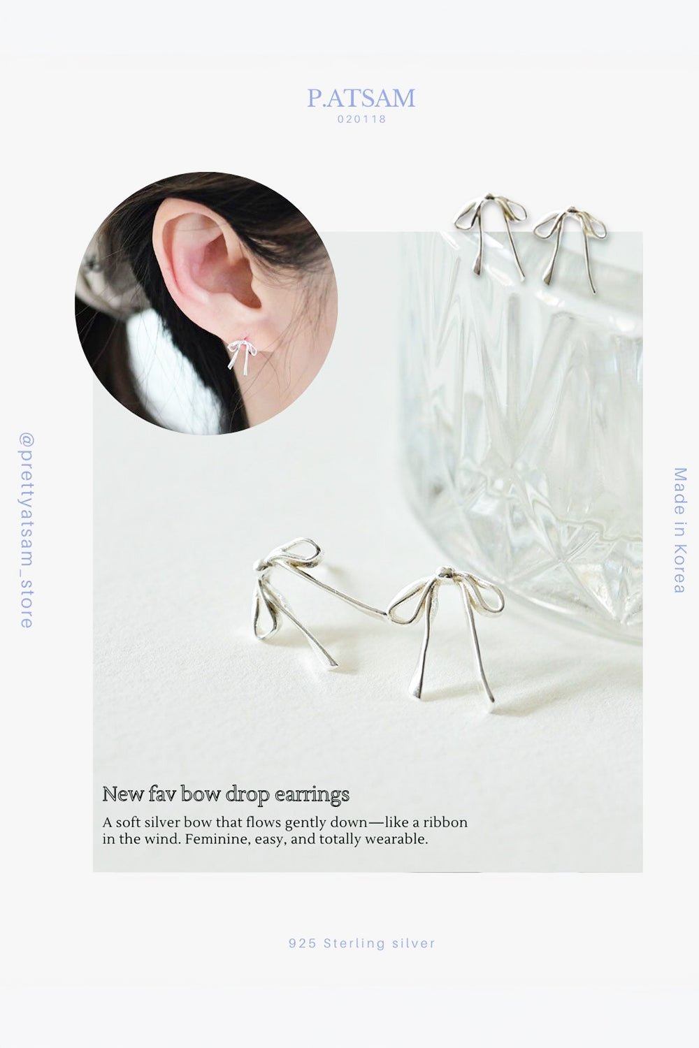 925 Sterling Silver Ribbon Bow Stud Earrings