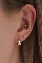 14K Solid Gold Sculpted Bow Huggie Hoop Earrings – Elegant & Secure