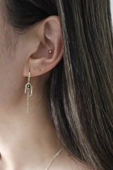 14K Solid Yellow Gold 12MM Diamond Cut Hoop G Bar Drop Earring