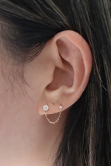 14K Solid Rose Gold Stud Daisy Chain Linked Stud Earring