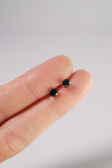 14K Solid Gold Black CZ Stone Simple Stud Earring