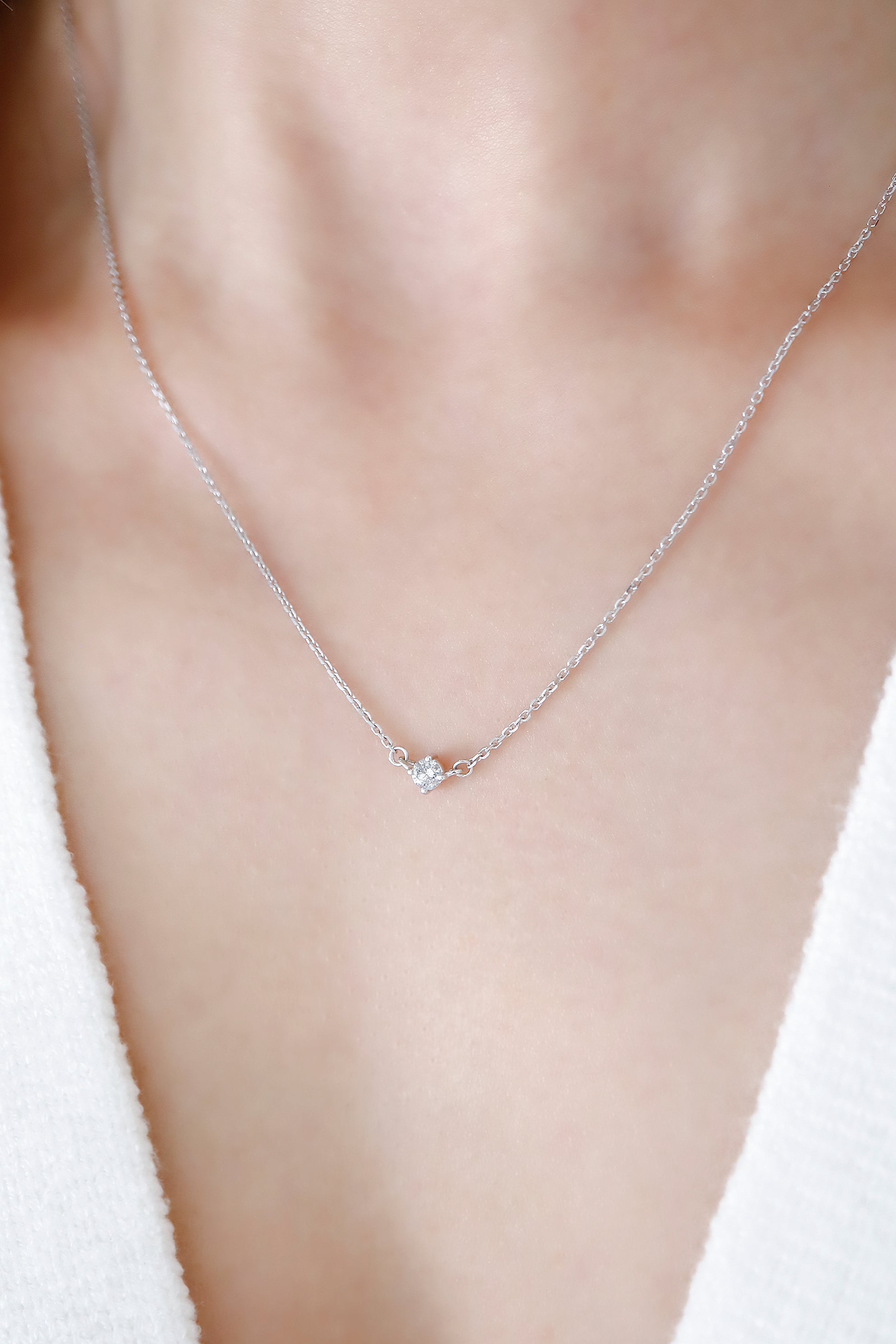 14K Solid Gold 18" Natural Diamond Simple Stud Chain Necklace (16" With 2" Extension) - Pretty At Sam