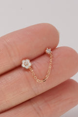 14K Solid Rose Gold Stud Daisy Chain Linked Stud Earring