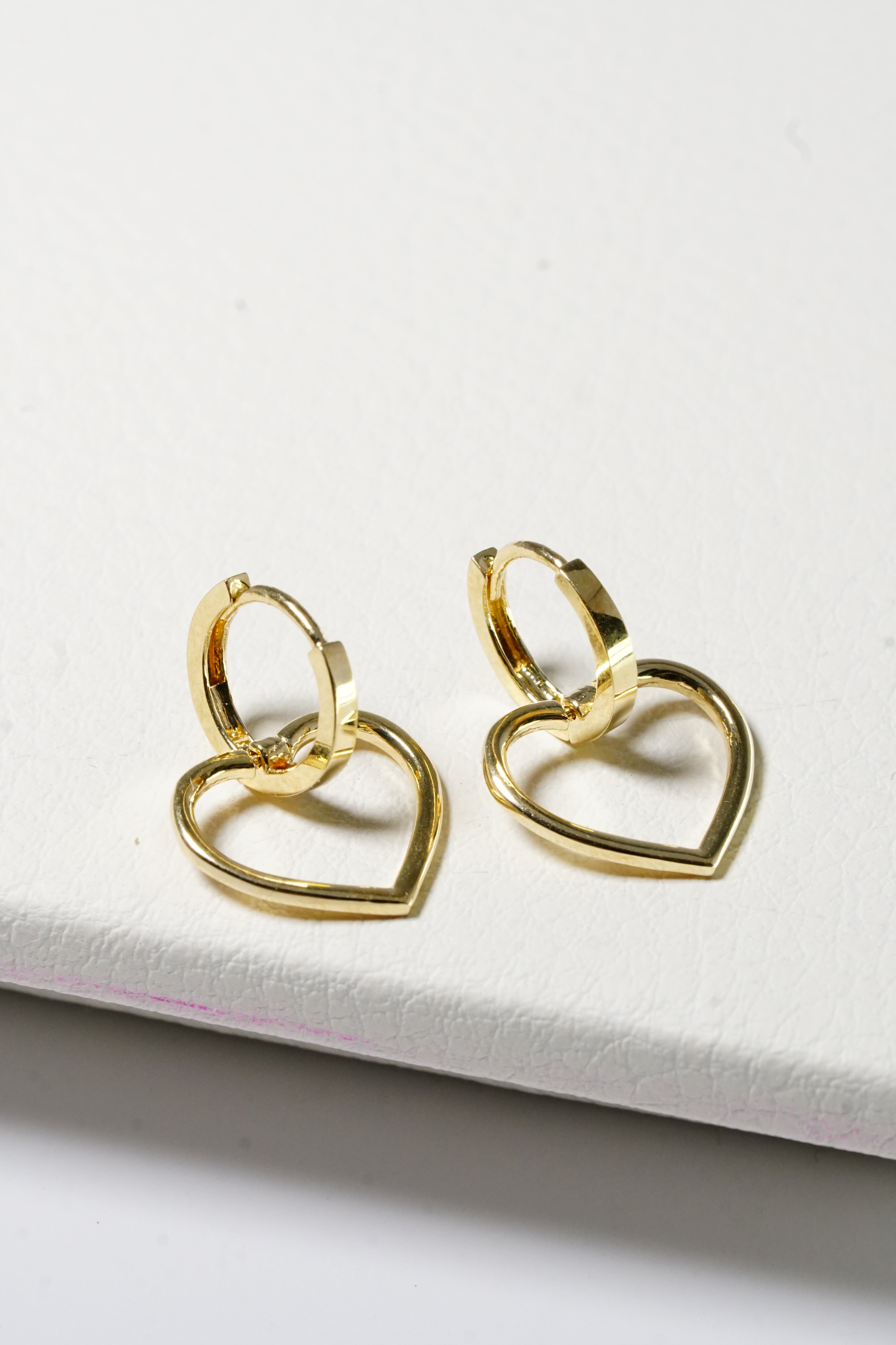 14k Solid Gold Open Heart Dangle Earring - Pretty At Sam