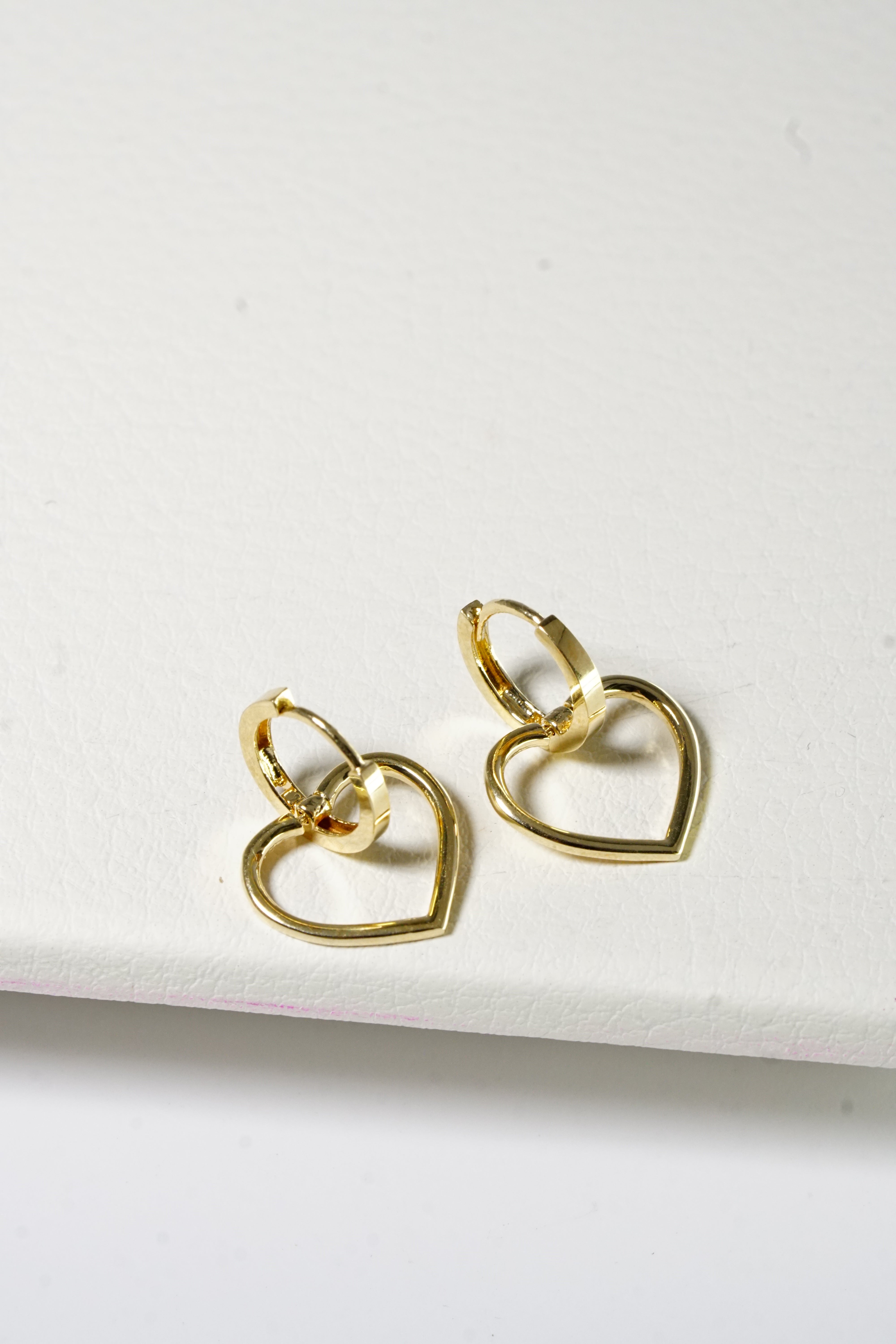 14k Solid Gold Open Heart Dangle Earring - Pretty At Sam