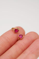 14K Gold Heart-Shaped Ruby Red Hoop Earrings – Romantic Elegance