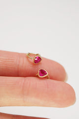 14K Gold Heart-Shaped Ruby Red Hoop Earrings – Romantic Elegance