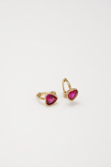 14K Gold Heart-Shaped Ruby Red Hoop Earrings – Romantic Elegance
