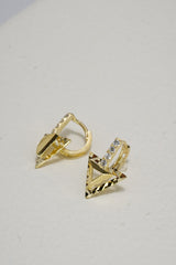 14K Solid Gold CZ Double Triangles Charm Dangle Hoop Earring - Pretty At Sam