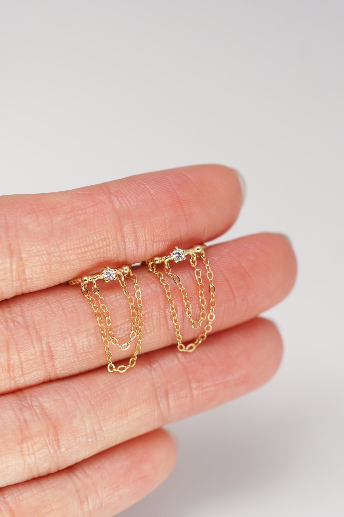 14K Solid Yellow Gold 12MM Chain Tassel Dangle Hoop Earring
