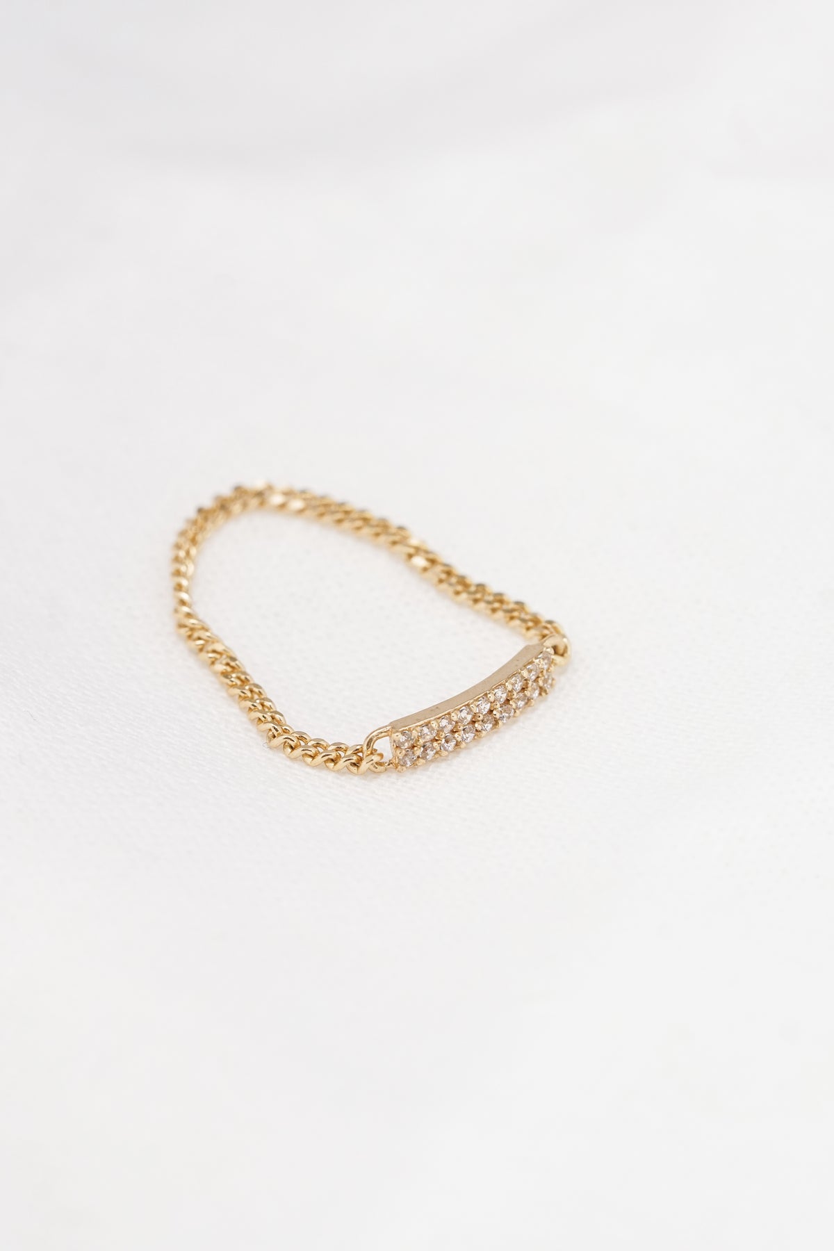 14K Solid Gold Pavé Bar Chain Ring – Effortless Glamour