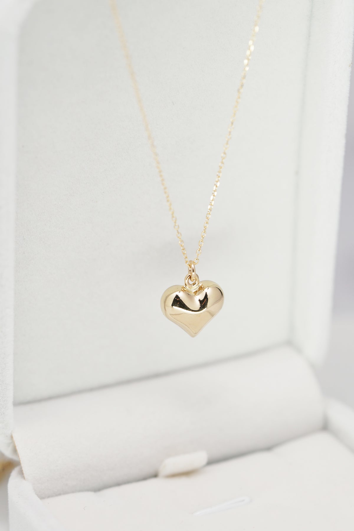 14K Solid Gold Puffy Large Heart Charm Necklace