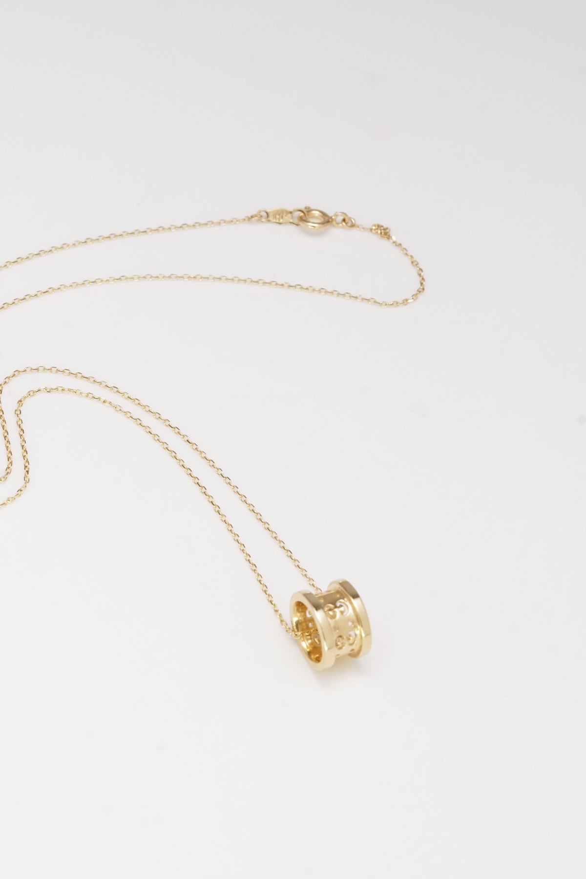 14K Solid Yellow Double Ring G Charm Necklace