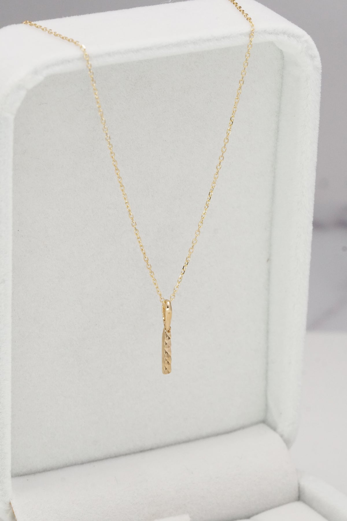 14K Solid Gold Textured Bar Pendant Made in Korea Necklace