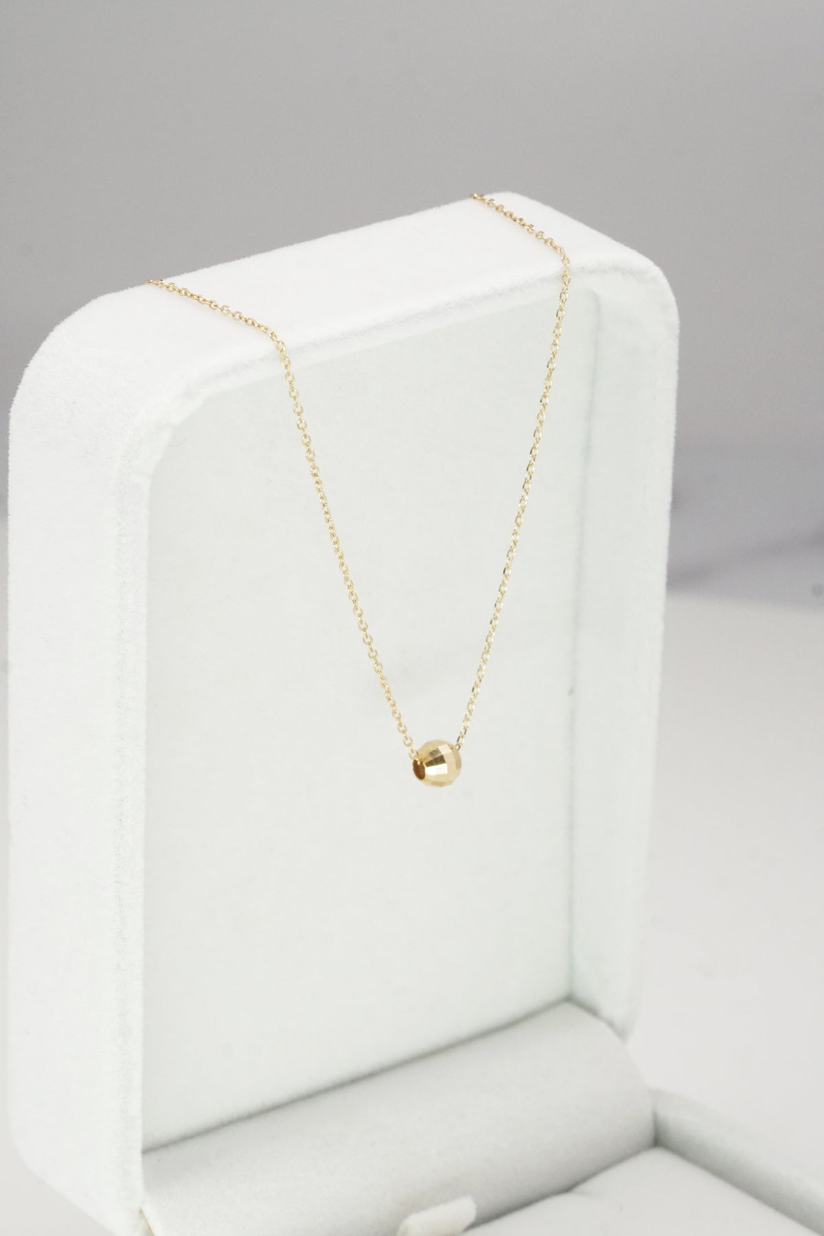 14K Solid Gold Textured Beads Charm Necklace