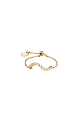 14K Solid Gold One Size CZ Wavy Chain Ring