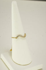 14K Solid Gold One Size CZ Wavy Chain Ring