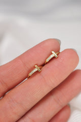 14K Solid Yellow Gold Cross Hoop Earring