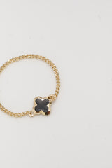 14K Solid Gold Flat Chain Black Clover Ring | Chain Ring | Solid Gold