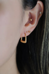 14K Solid Gold Textured Rectangle Hoop Earrings | 10MM Hoop | Solid Gold