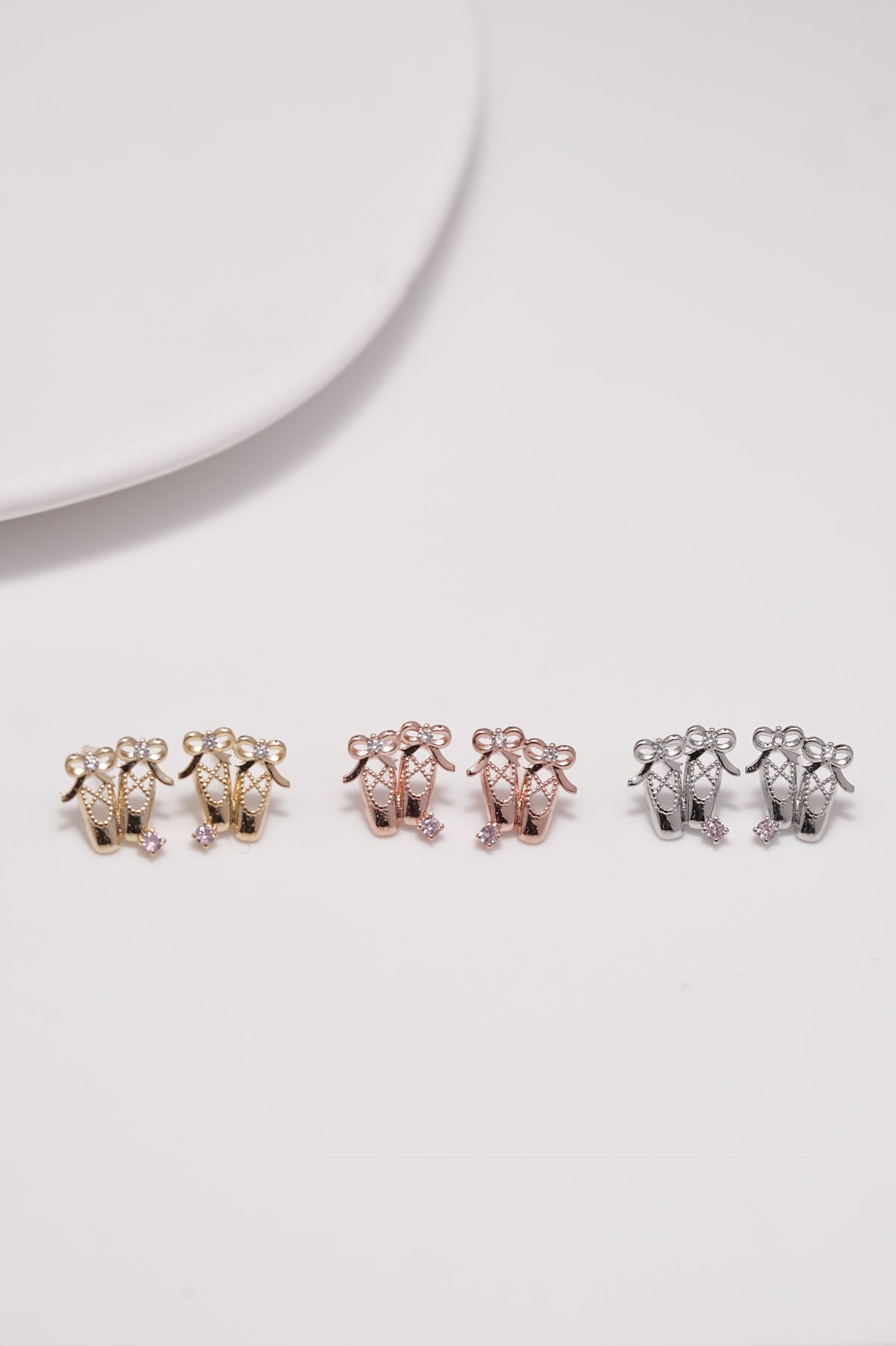 ✨ Bow Ribbon Ballerina Shoes Stud Earrings – Rose Gold Plated, Hypoallergenic ✨