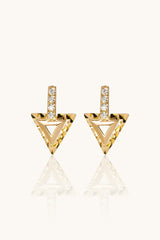 14K Solid Gold CZ Double Triangles Charm Dangle Hoop Earring - Pretty At Sam