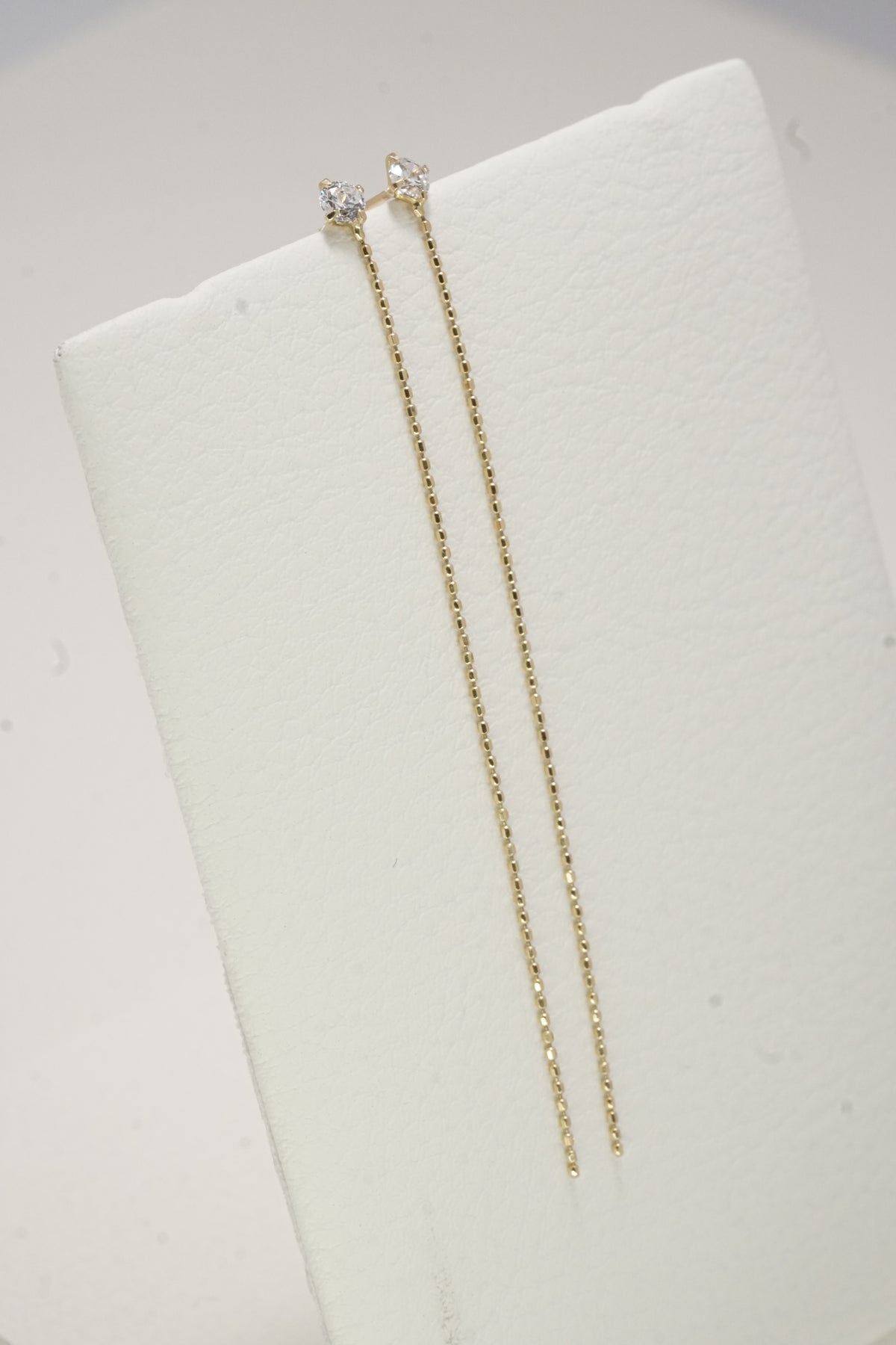 14K Solid Gold 3MM CZ Stud Ball Chain Drop Earring