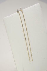 14K Solid Gold 3MM CZ Stud Ball Chain Drop Earring