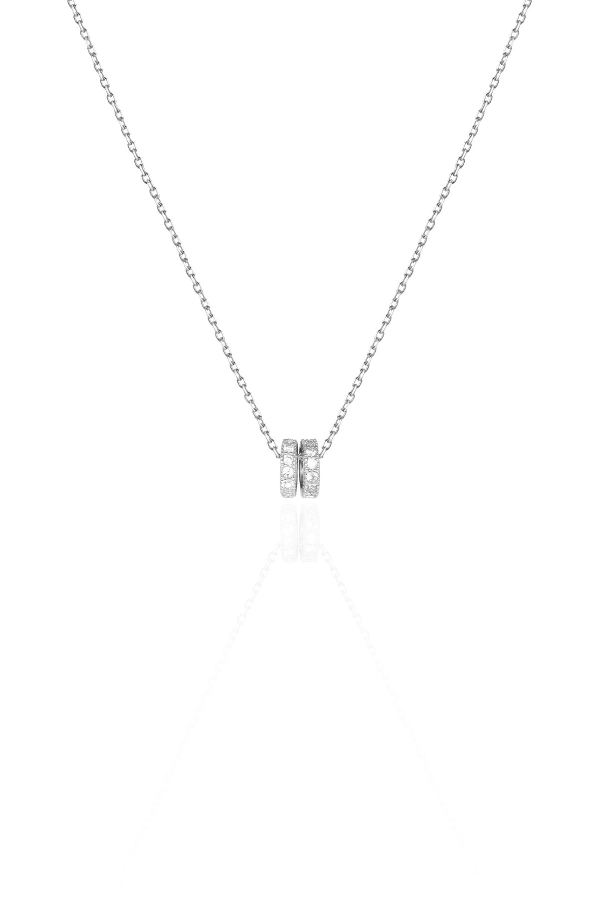 14K Solid Gold 2 Ring CZ Dainty Stackable Charms Necklace