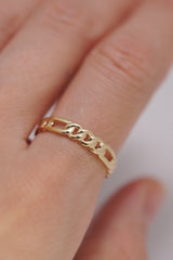 14K Solid Yellow Gold 3 to 1 Figaro Chain Ring