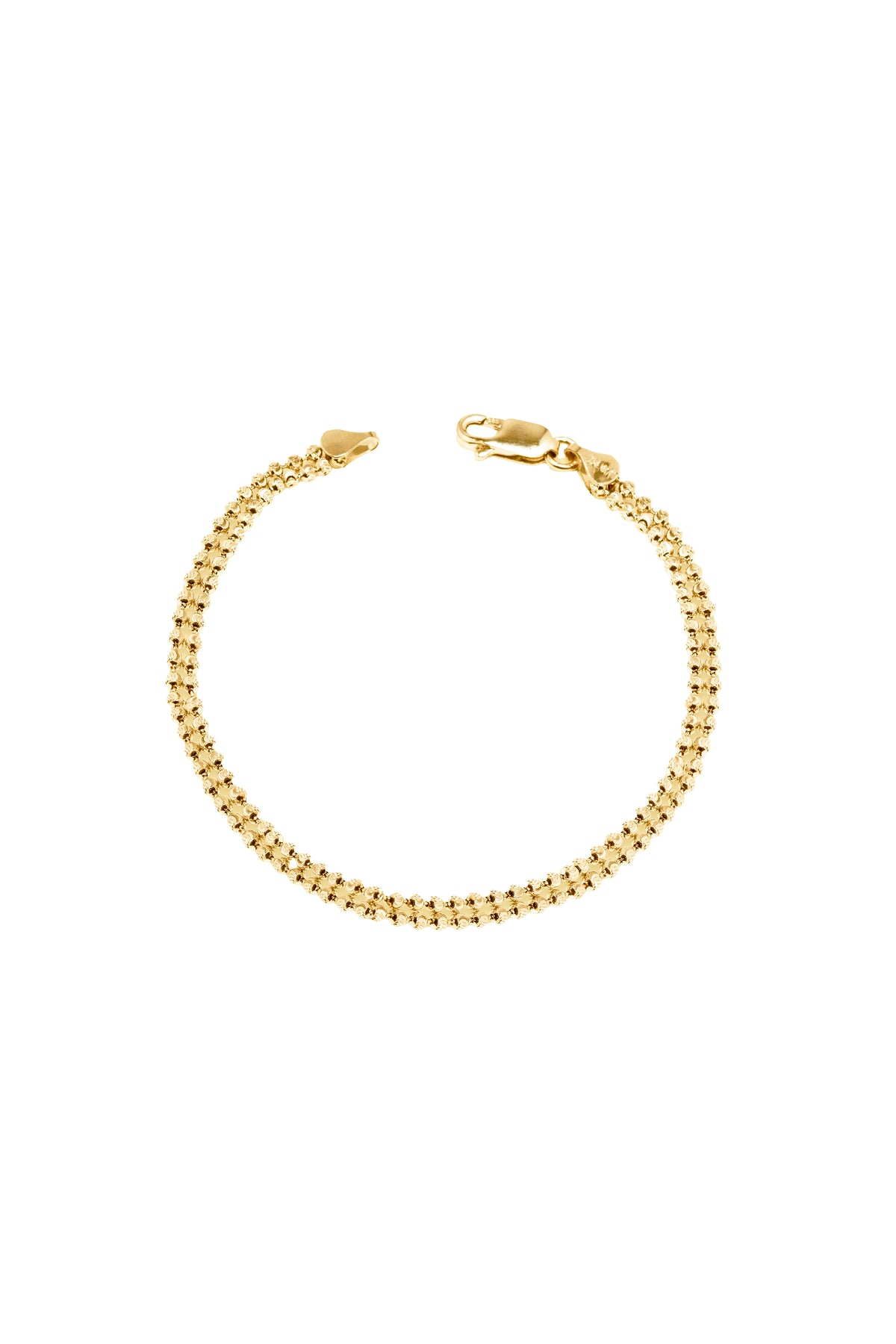 14K Solid Gold Moon Cut 4mm Double Ball Chain Bracelet