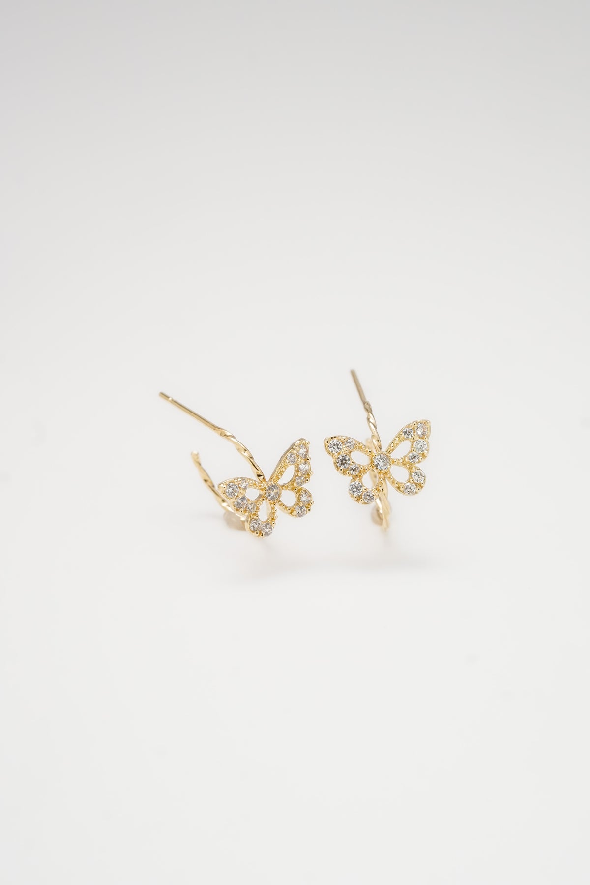 14K Gold Butterfly Diamond-Accented Half Hoop Push Back Earring