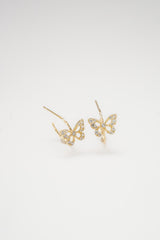 14K Gold Butterfly Diamond-Accented Half Hoop Push Back Earring