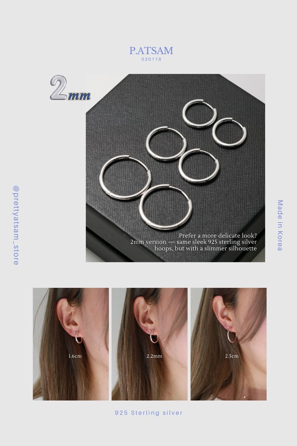 925 Sterling Silver 2MM Thickness Hoop Earring