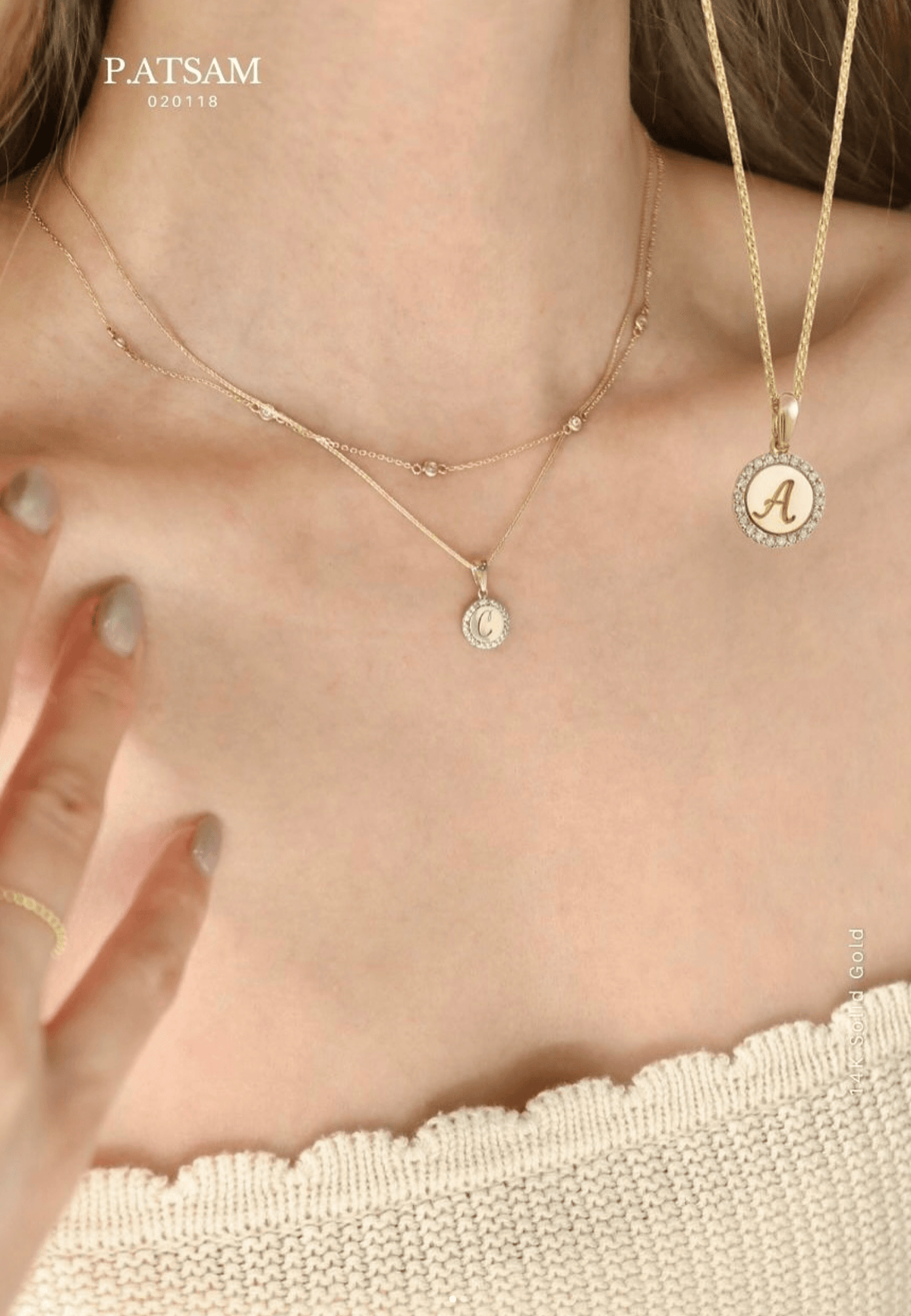 PATSAM 14K Solid Gold 8MM XS Initial Coin Pendant