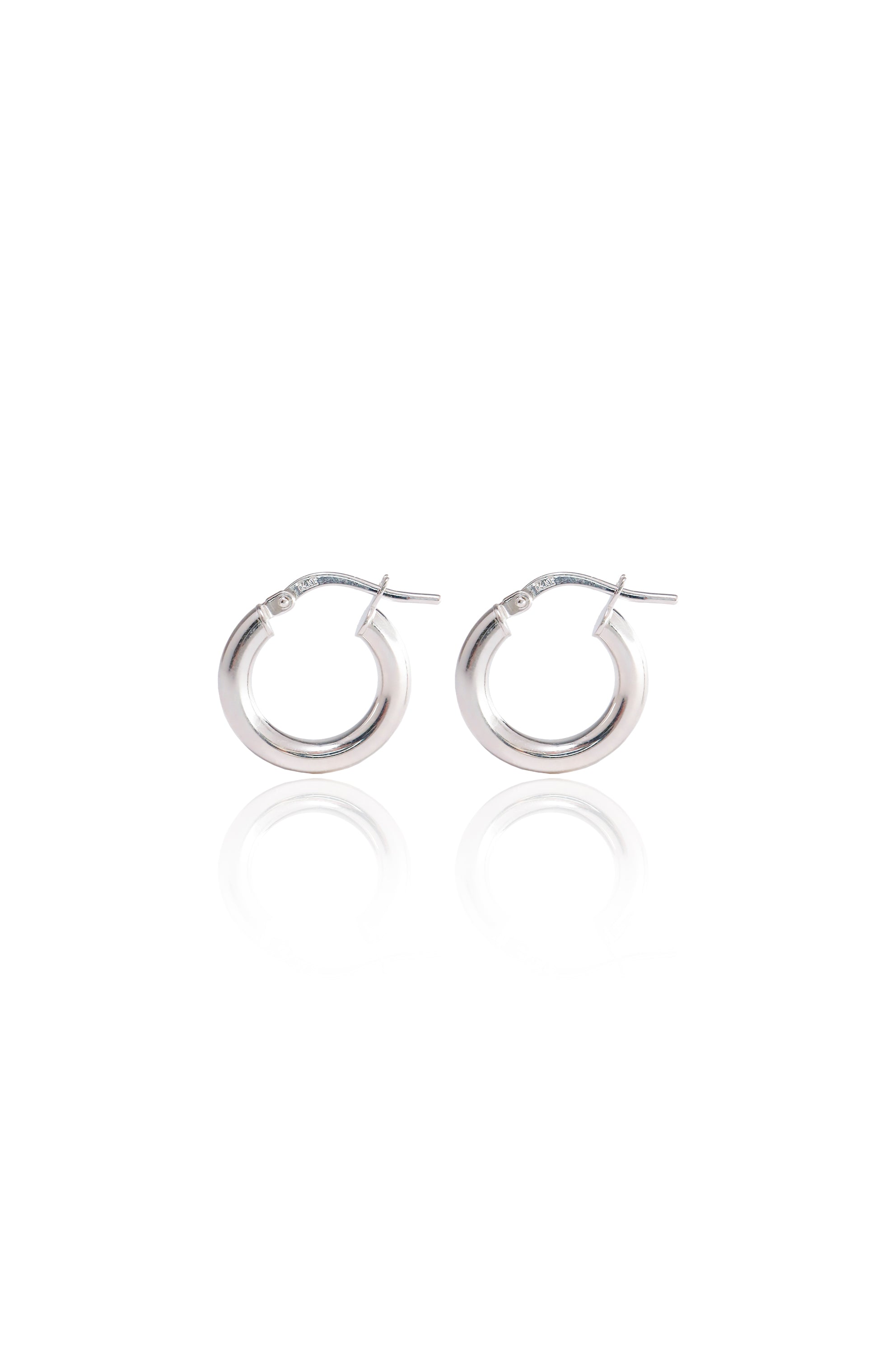 14K Solid White Gold 15mm Chunky Hoop Earring (2mm Thickness) - Pretty At Sam