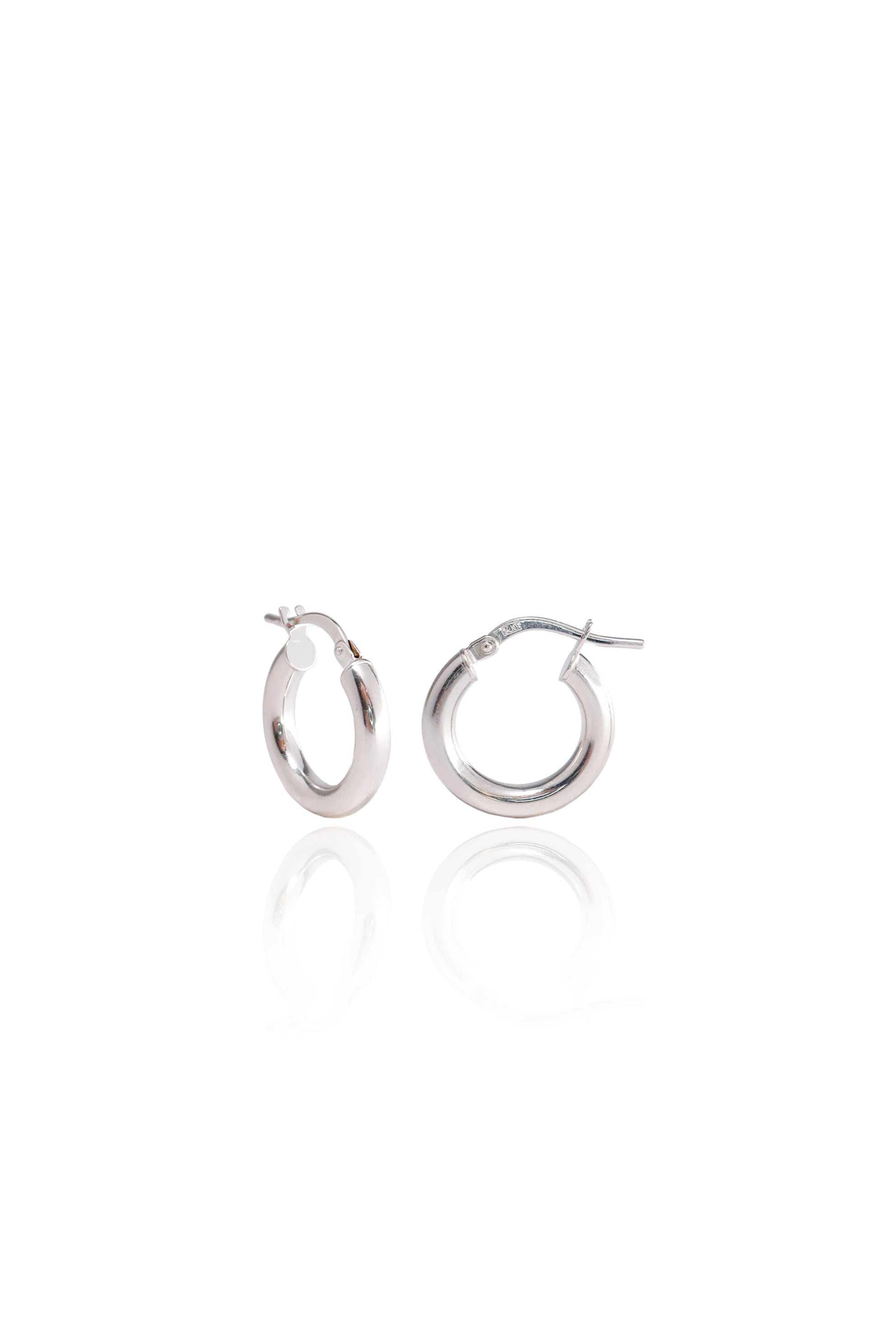 14K Solid White Gold 15mm Chunky Hoop Earring (2mm Thickness) - Pretty At Sam