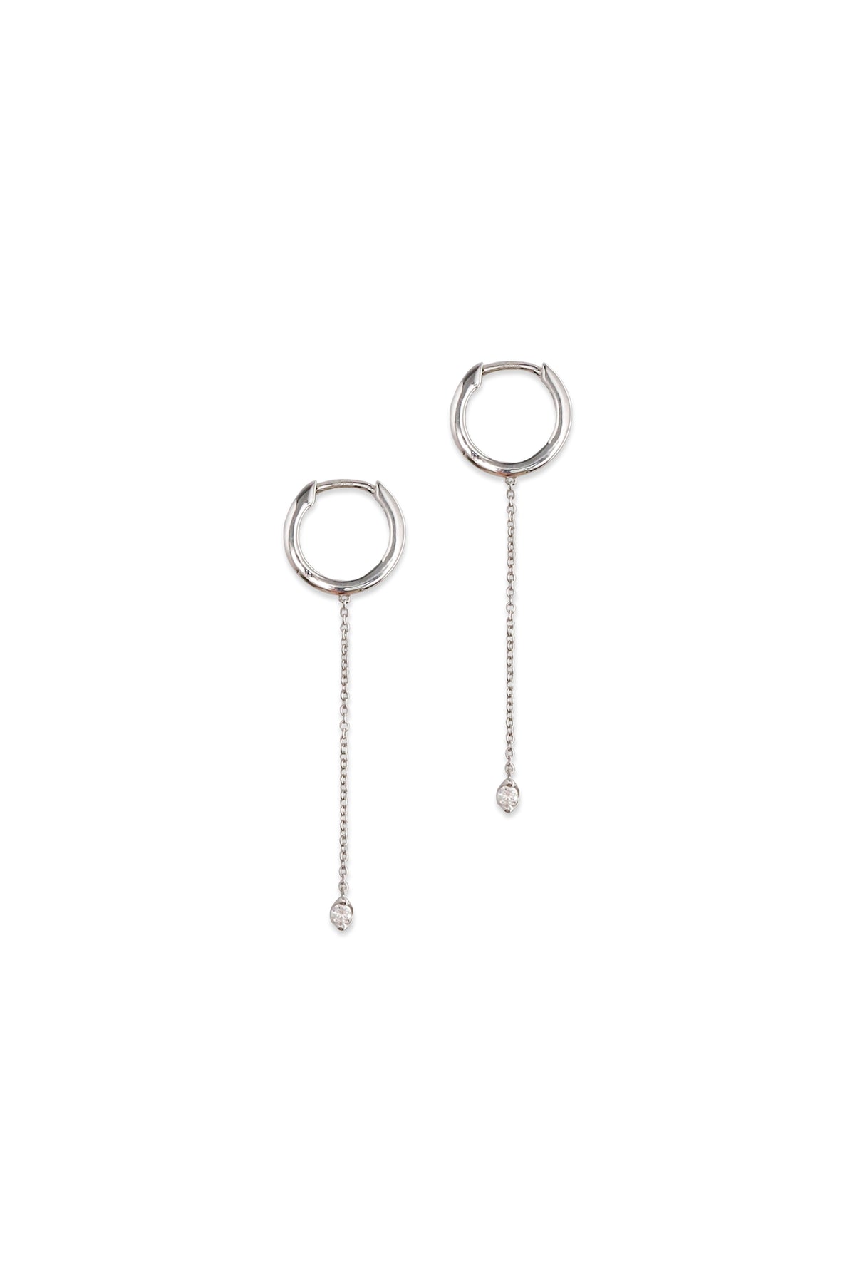 14K Solid White Gold 12mm Natural Diamond Chain Drop Hoop Earring - Pretty At Sam