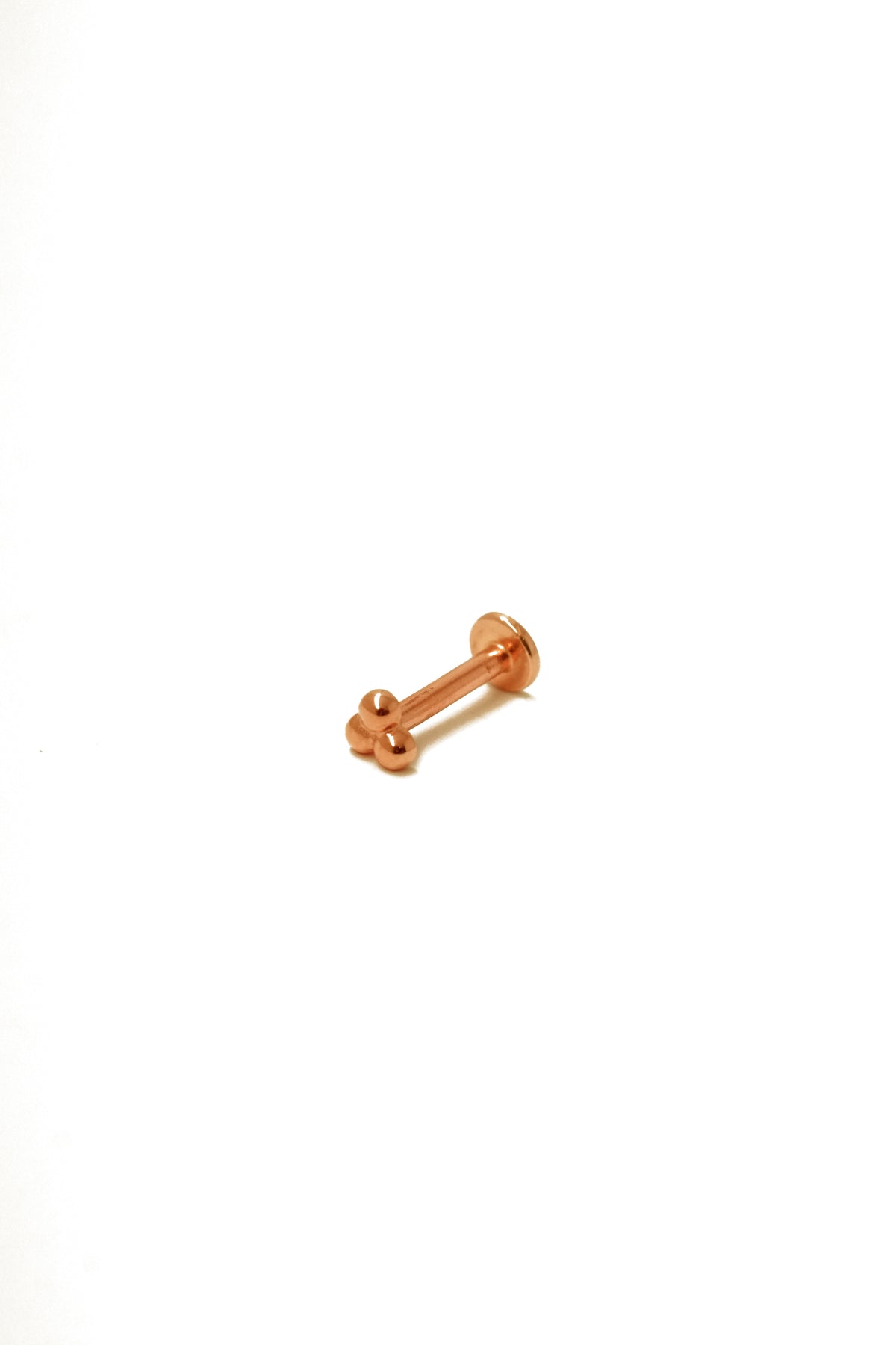 14K Solid Gold Inner Screw Labret Flatback Three Ball Single Stud – 6MM Length