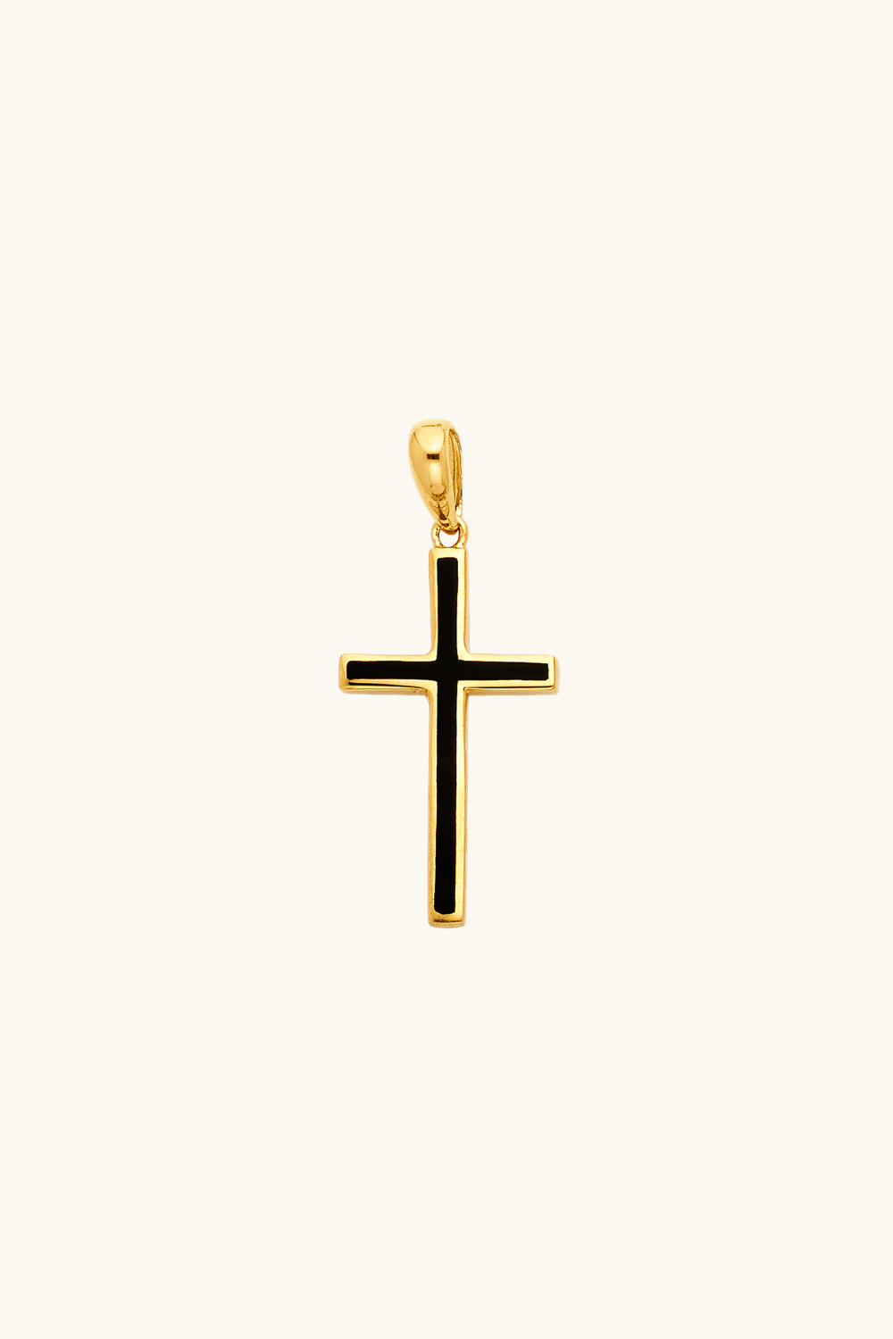 14k solid gold cross pendant with black enamel inlay