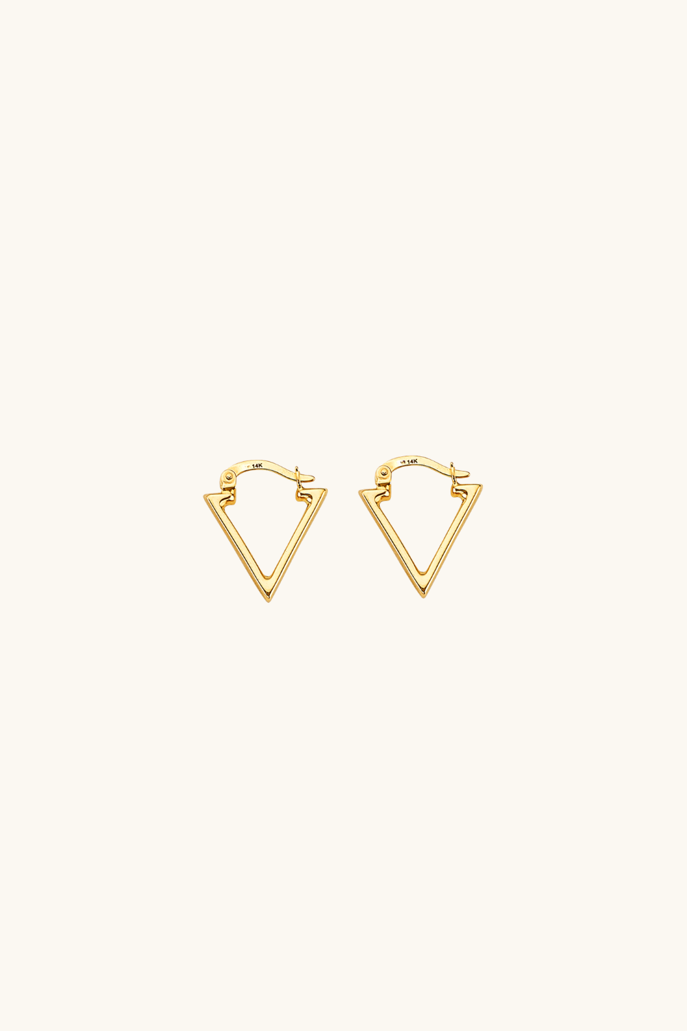 14k solid gold geometric triangle hoop earrings in yellow gold