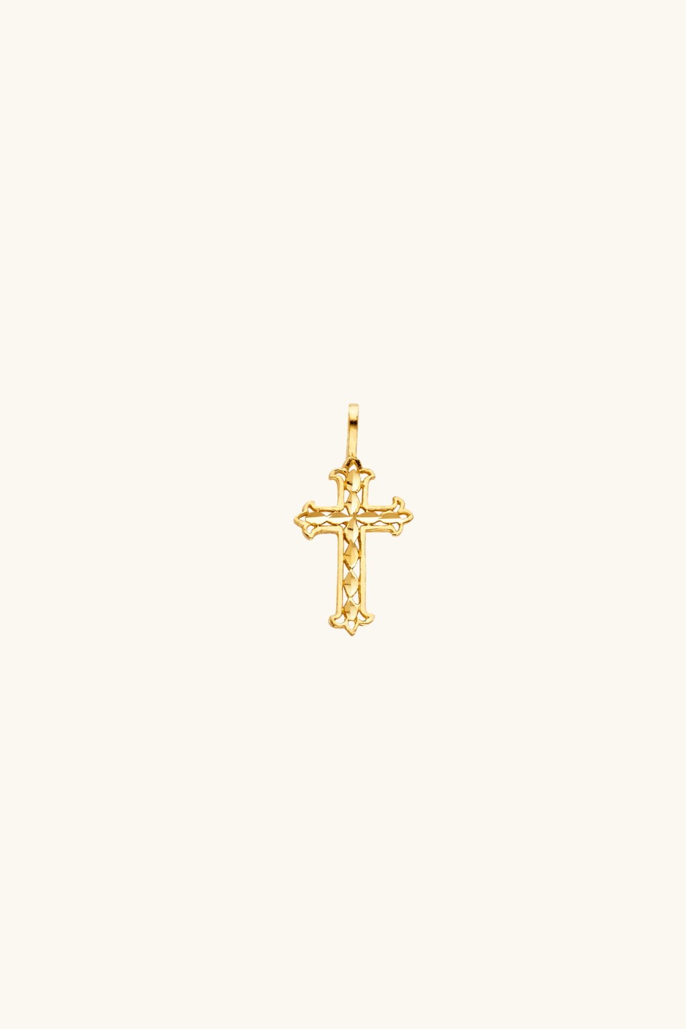 14k solid gold diamond-cut filigree cross pendant in yellow gold