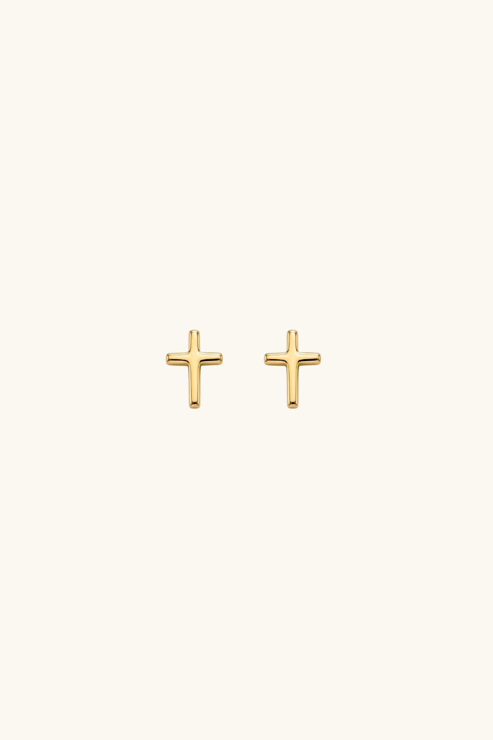 14k solid gold minimalist cross stud earrings in yellow gold