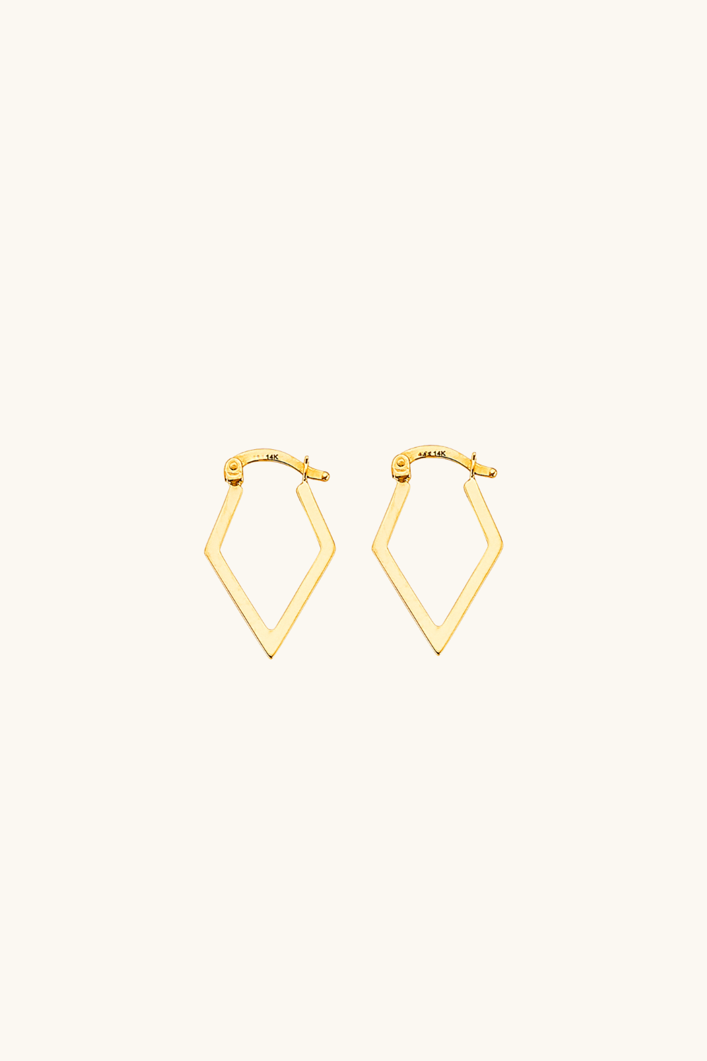 14k solid gold geometric diamond-shape hoop earrings in yellow gold