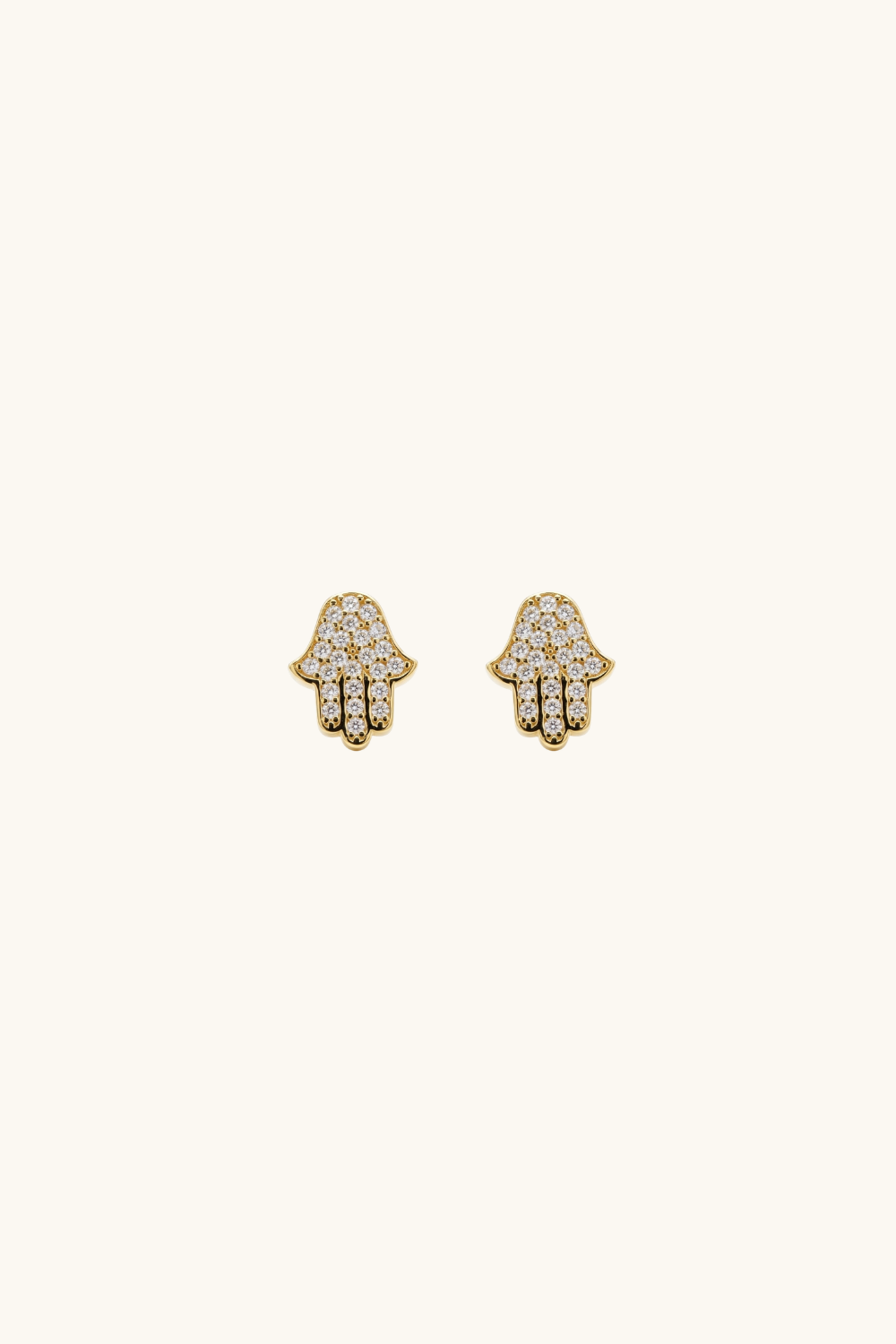 14k solid gold Hamsa Hand stud earrings with sparkling pavé accents