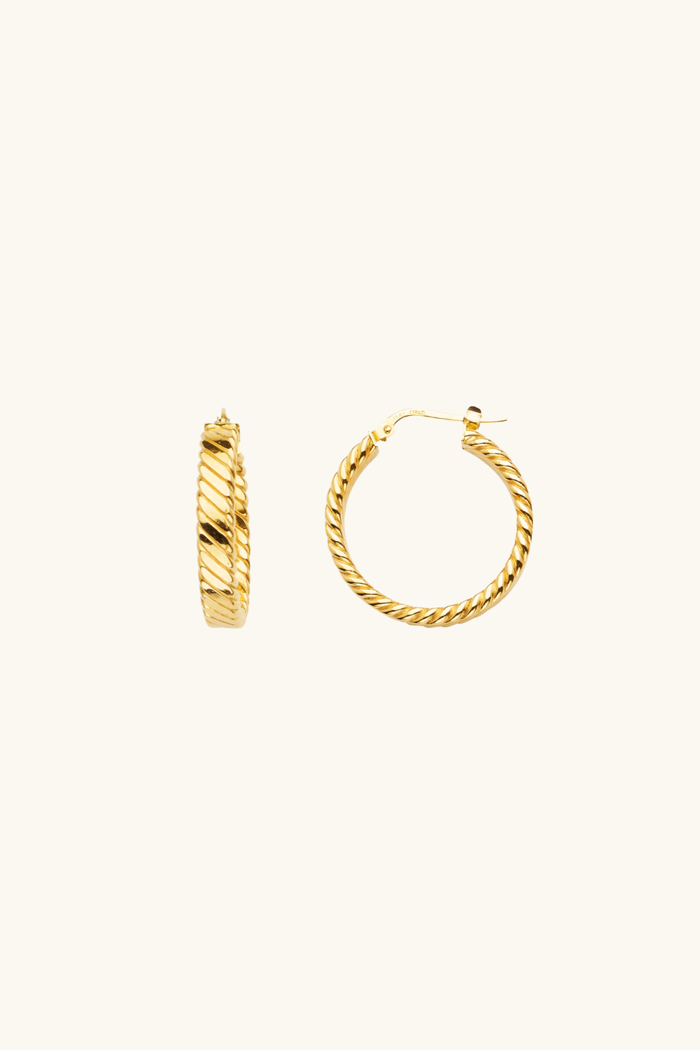 14K Solid Yellow Gold Rope Twist Hoop Earrings – Italian Diamond Cut Textured Hoops
