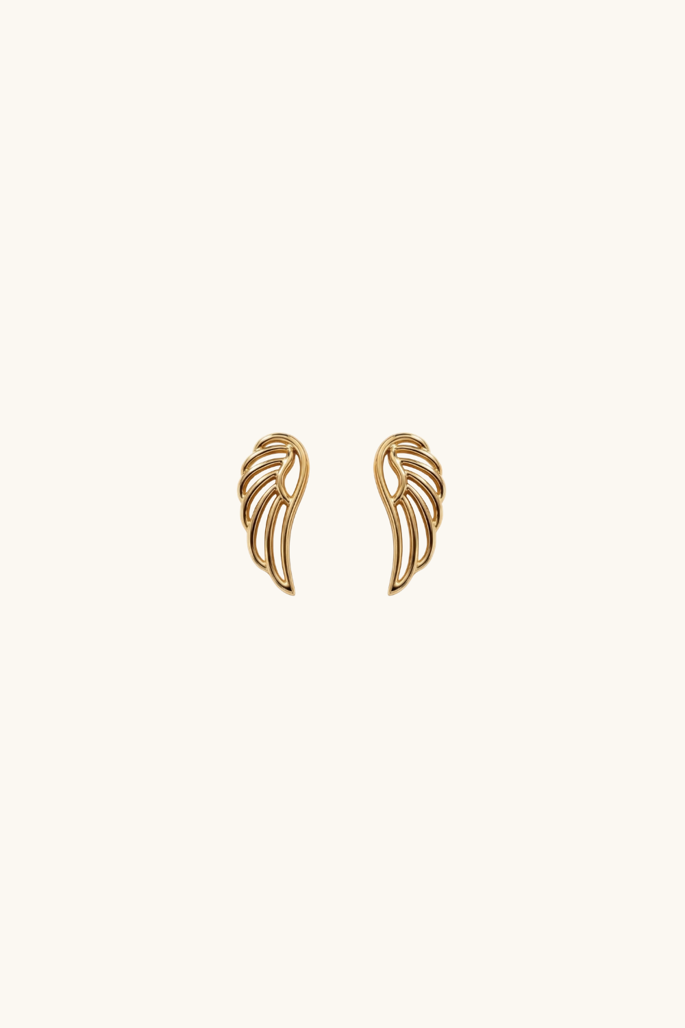 14k solid gold angel wing stud earrings in high-polish yellow gold