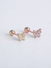 14K Solid Gold Butterfly CZ Stone Pave Single Stud - Pretty At Sam
